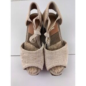 UGG Australia Raffia Wedge Sandals Espadrille Peep Toe Ankle Tie‎ Beige Size 6